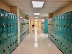 Empty highschool hallway