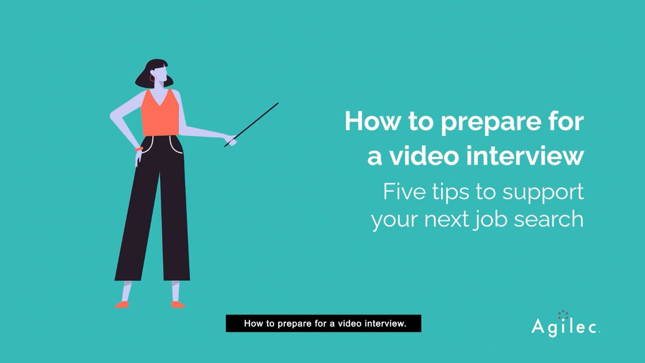 How to Prepare for a Video Interview - Five tips to support your next job search in large font size with a woman using a pointer to show it's the title.